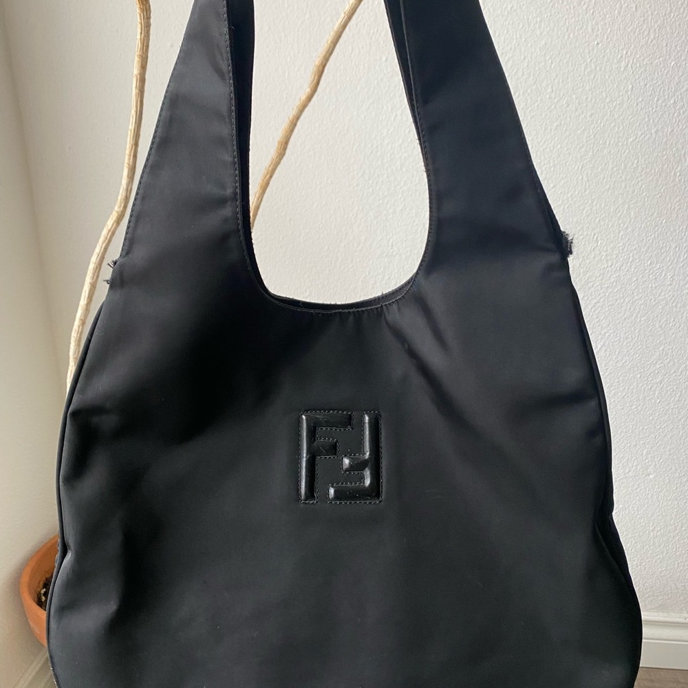 Vintage Fendi nylon black tote shoulder bag